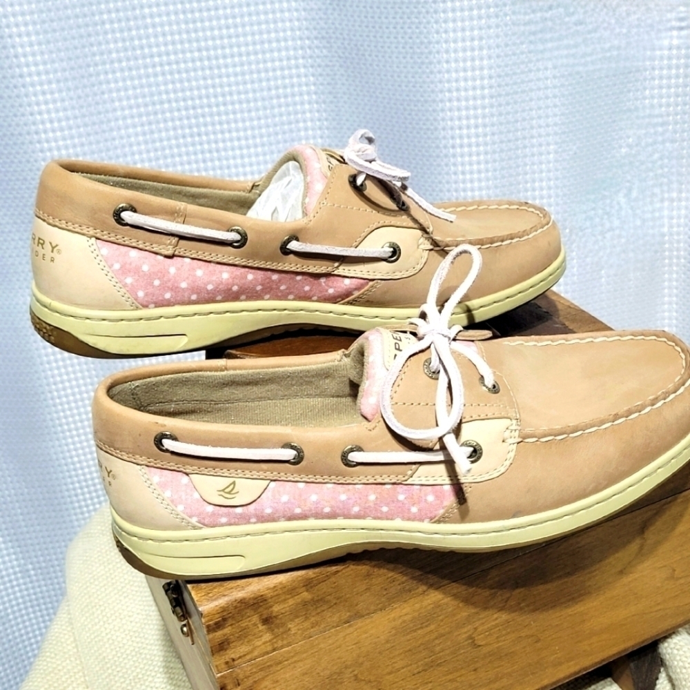 Sperry Top Sider Leather & Polka Dot Boat Shoe (10 Medium) - Picture 2 of 8